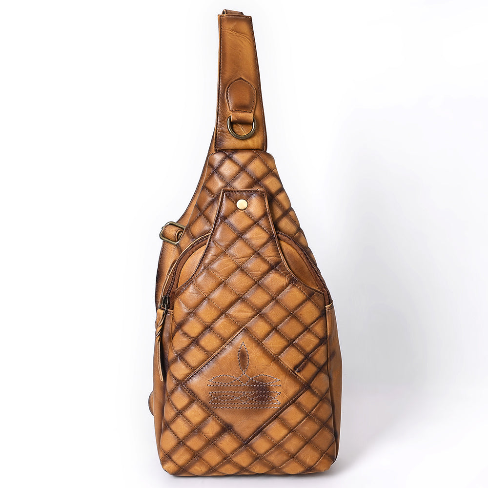 ADBGM593 Quilted Leather Western Sling Bag - Tan Crossbody Chest Pack