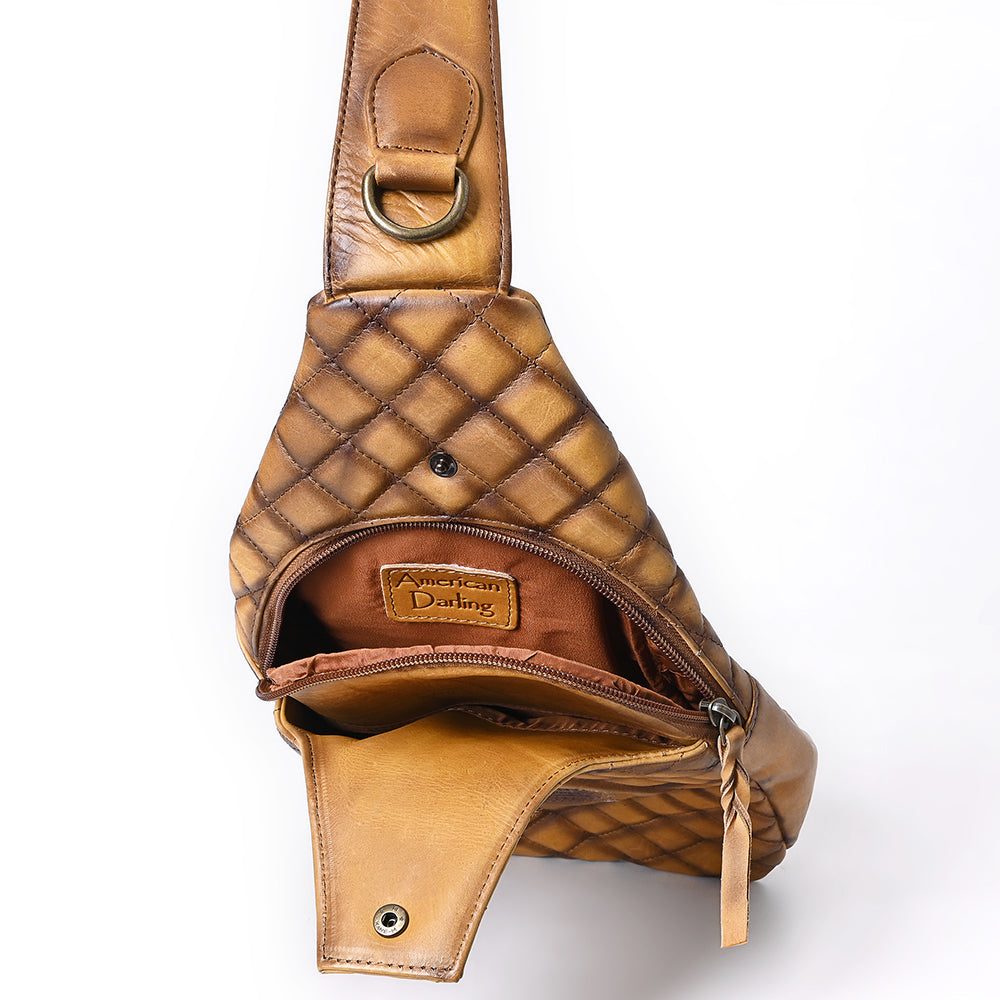 ADBGM593 Quilted Leather Western Sling Bag - Tan Crossbody Chest Pack