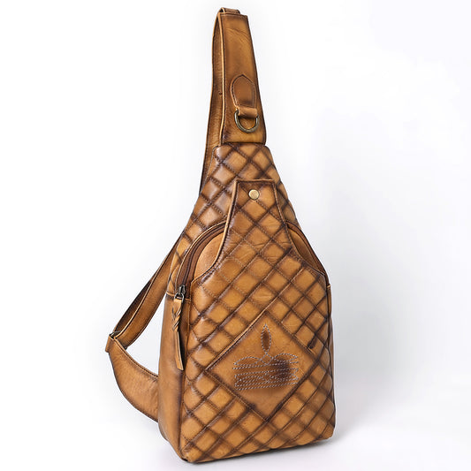 ADBGM593 Quilted Leather Western Sling Bag - Tan Crossbody Chest Pack