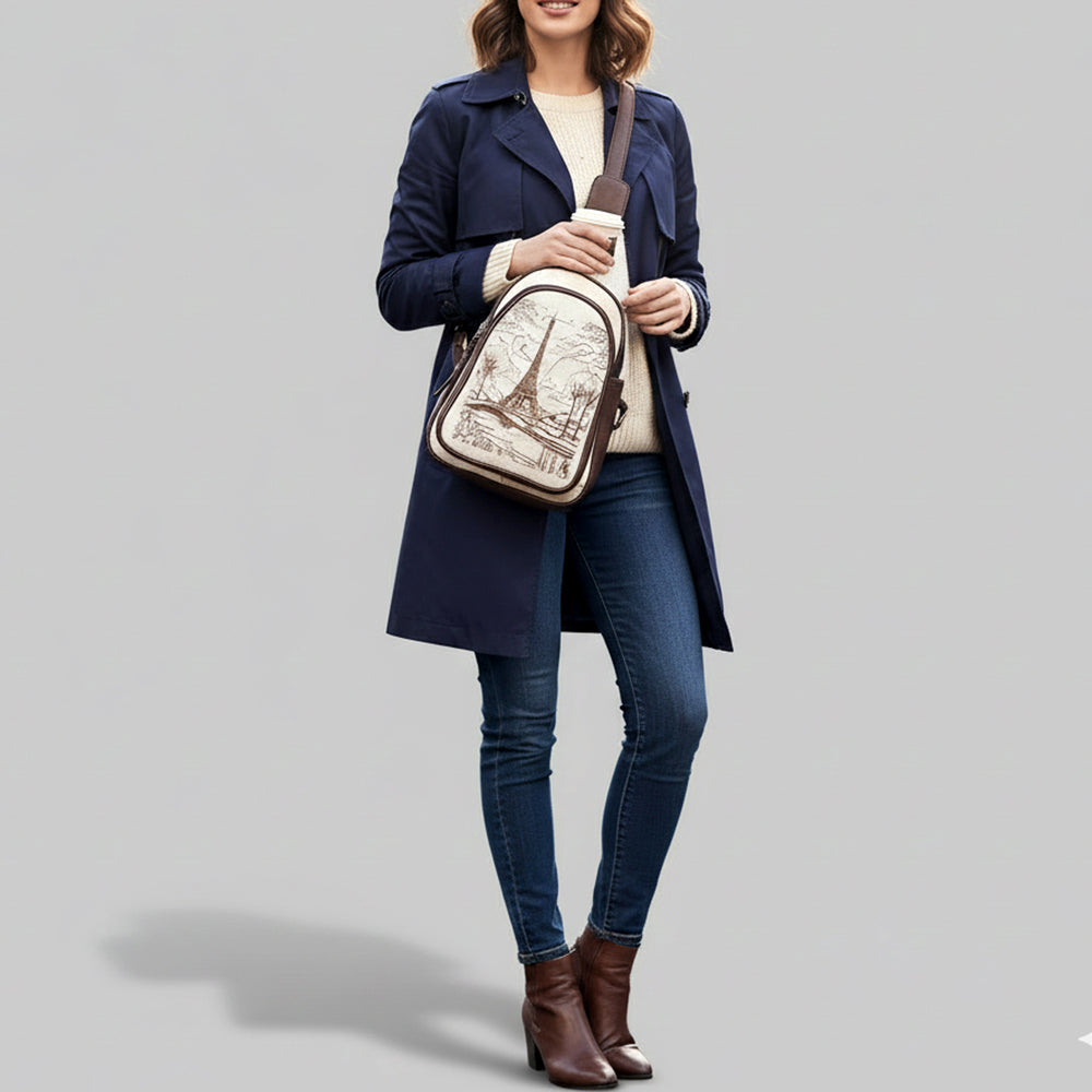 ADBGM594 Eiffel Tower Hair-On Leather Sling Bag - Western Paris Travel Edition
