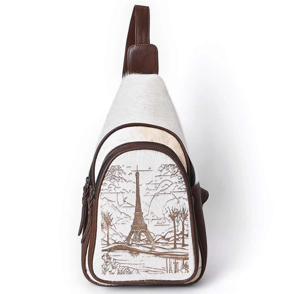 ADBGM594 Eiffel Tower Hair-On Leather Sling Bag - Western Paris Travel Edition