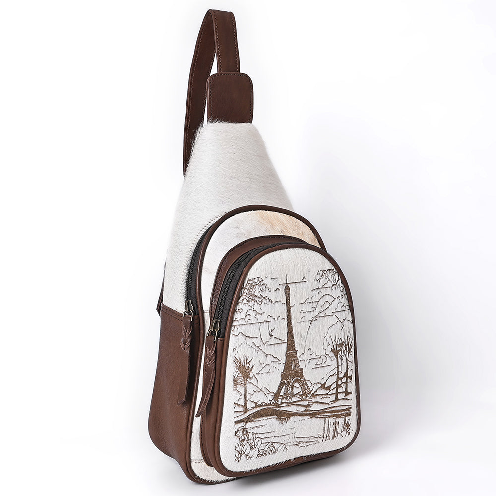 ADBGM594 Eiffel Tower Hair-On Leather Sling Bag - Western Paris Travel Edition