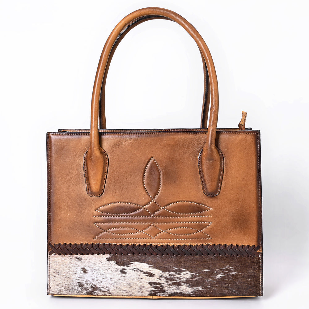 ADBGM599 Hair-On Hide & Tan Genuine Leather Western Tote Bag with Braided Detail