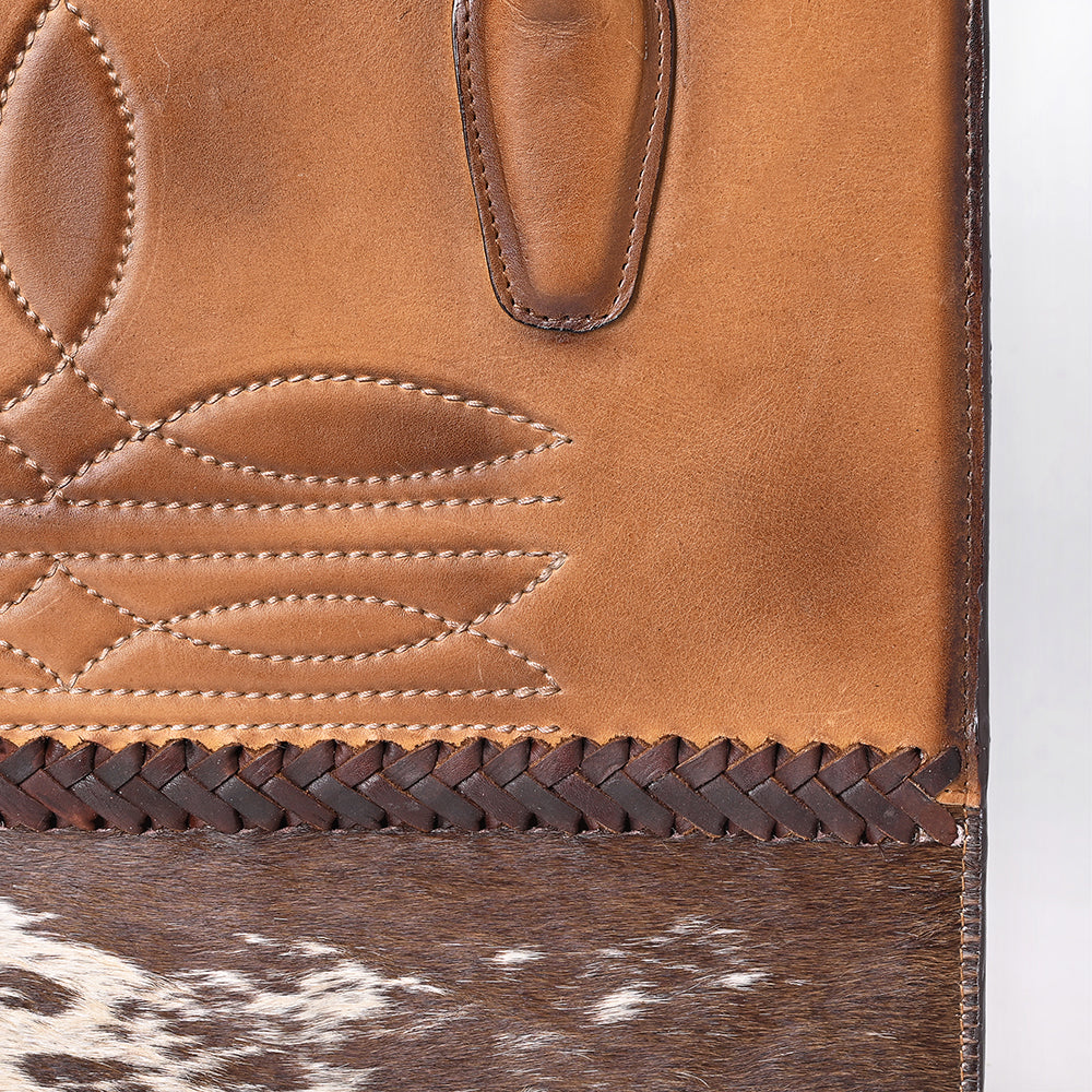 ADBGM599 Hair-On Hide & Tan Genuine Leather Western Tote Bag with Braided Detail