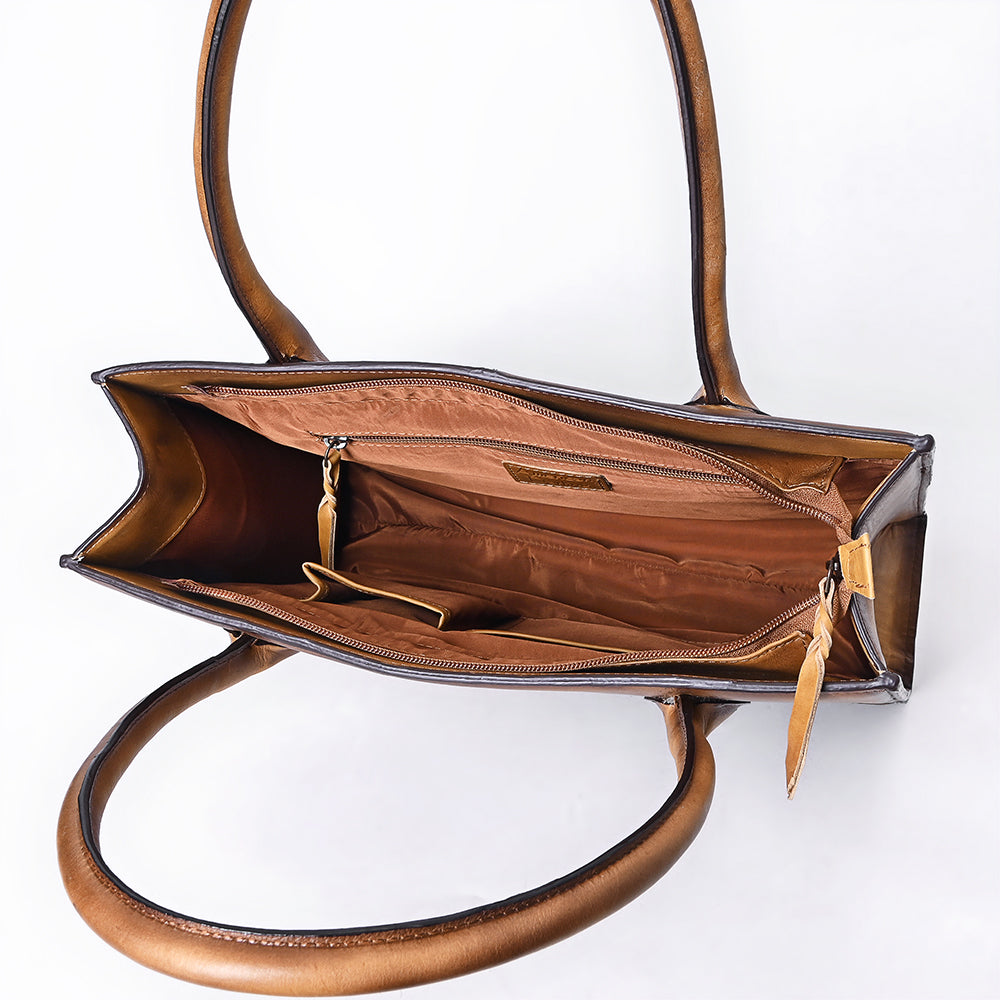 ADBGM599 Hair-On Hide & Tan Genuine Leather Western Tote Bag with Braided Detail