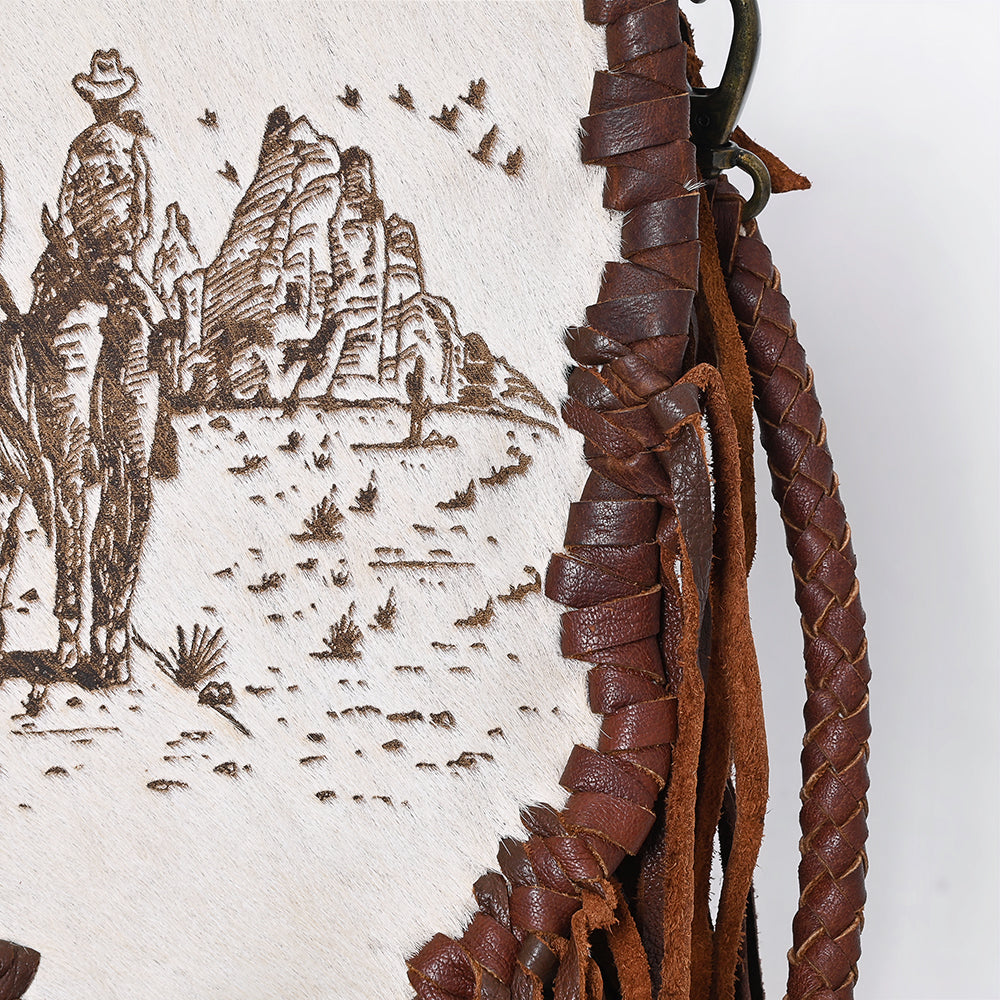 ADBGM603 Hair-On Hide Fringe Messenger Bag - Genuine Leather Western Saddle Purse