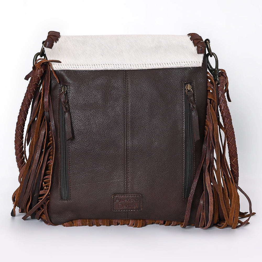 ADBGM603 Hair-On Hide Fringe Messenger Bag - Genuine Leather Western Saddle Purse