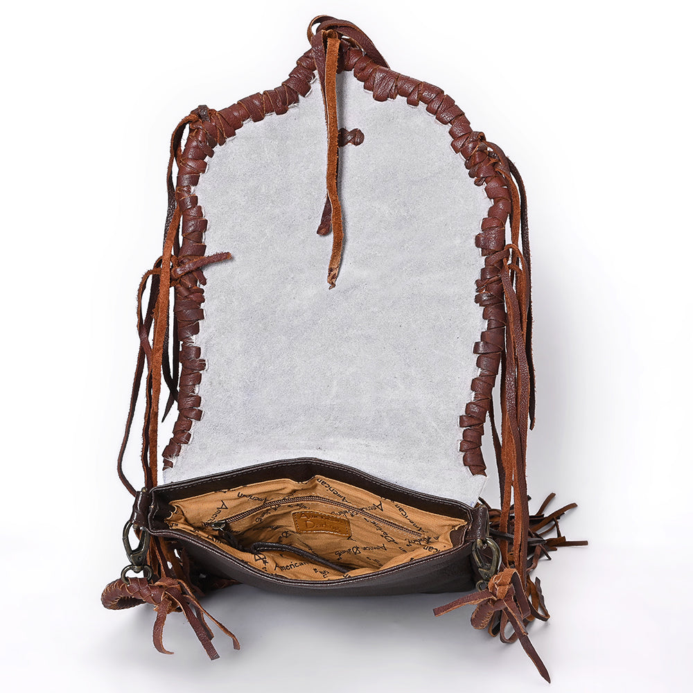 ADBGM603 Hair-On Hide Fringe Messenger Bag - Genuine Leather Western Saddle Purse