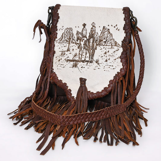 ADBGM603 Hair-On Hide Fringe Messenger Bag - Genuine Leather Western Saddle Purse