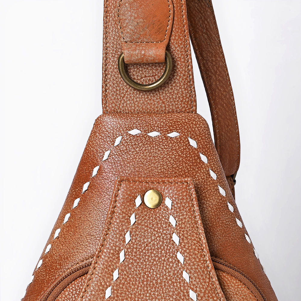 ADBGM605 Genuine Leather Western Sling Bag with White Stitching & Crossbody Strap