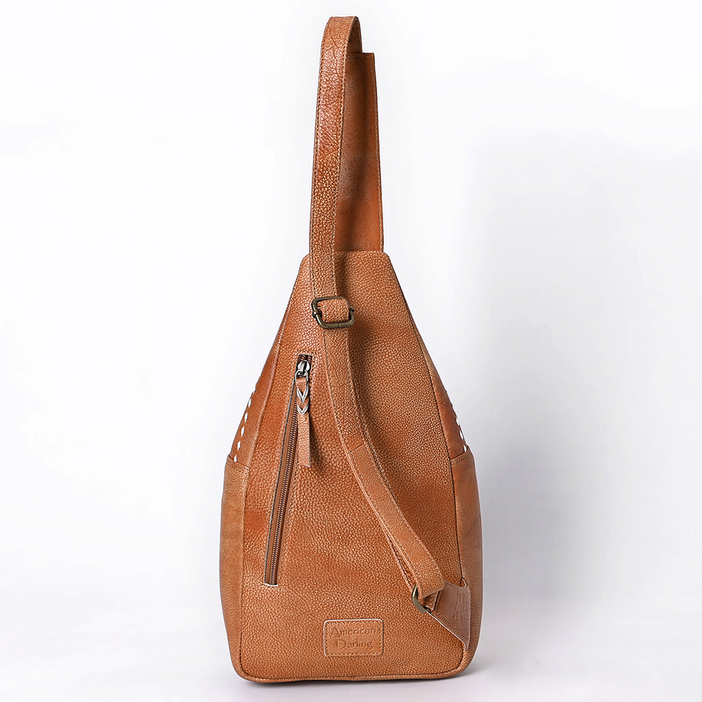 ADBGM605 Genuine Leather Western Sling Bag with White Stitching & Crossbody Strap