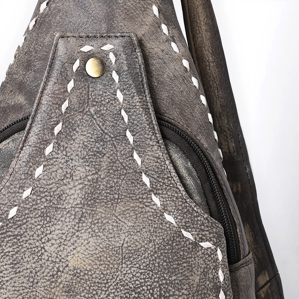 ADBGM605 Genuine Leather Western Sling Bag with White Stitching & Crossbody Strap
