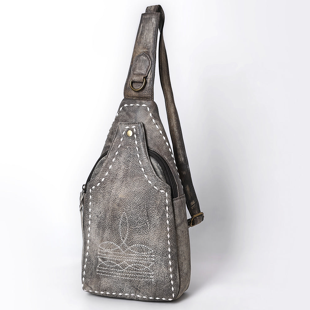ADBGM605 Genuine Leather Western Sling Bag with White Stitching & Crossbody Strap