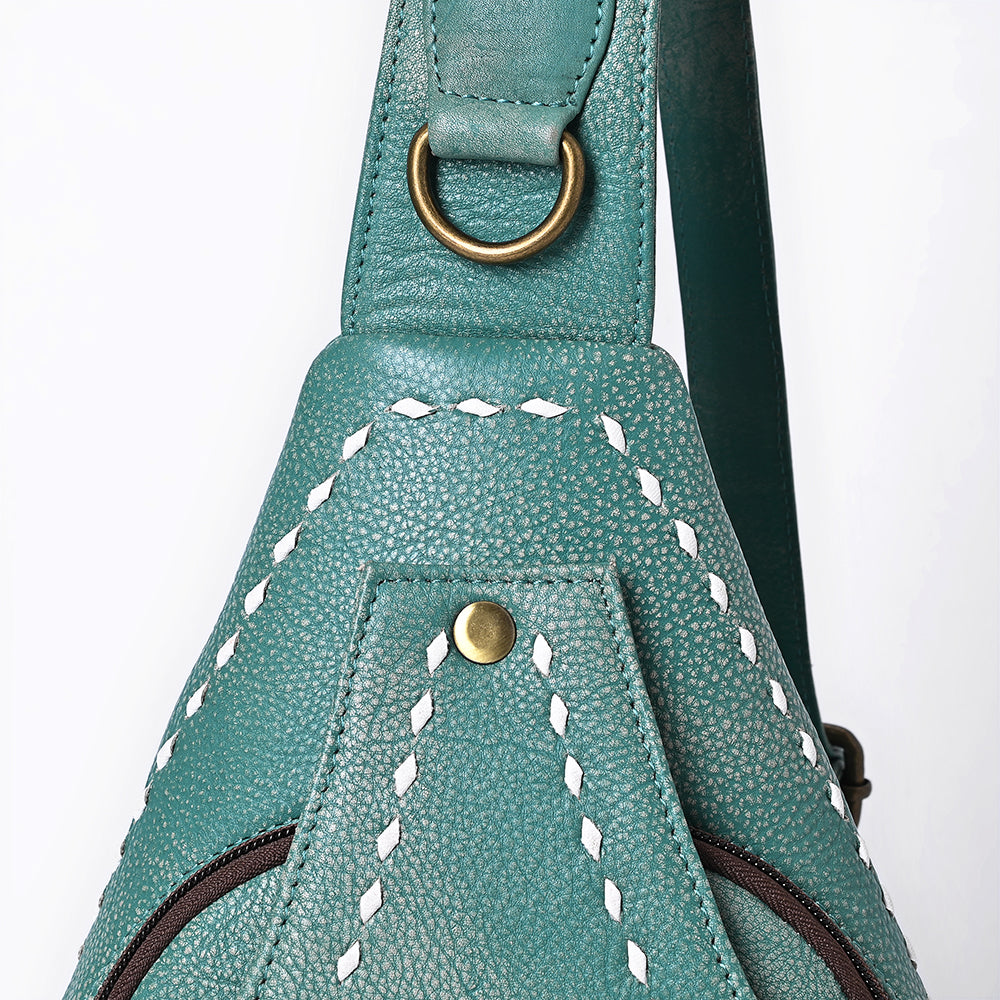 ADBGM605 Genuine Leather Western Sling Bag with White Stitching & Crossbody Strap