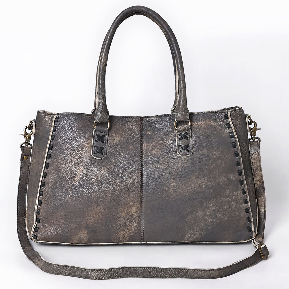 ADBGM127 Distressed Leather Tote Bag - Western Whipstitch Handbag with Crossbody Strap