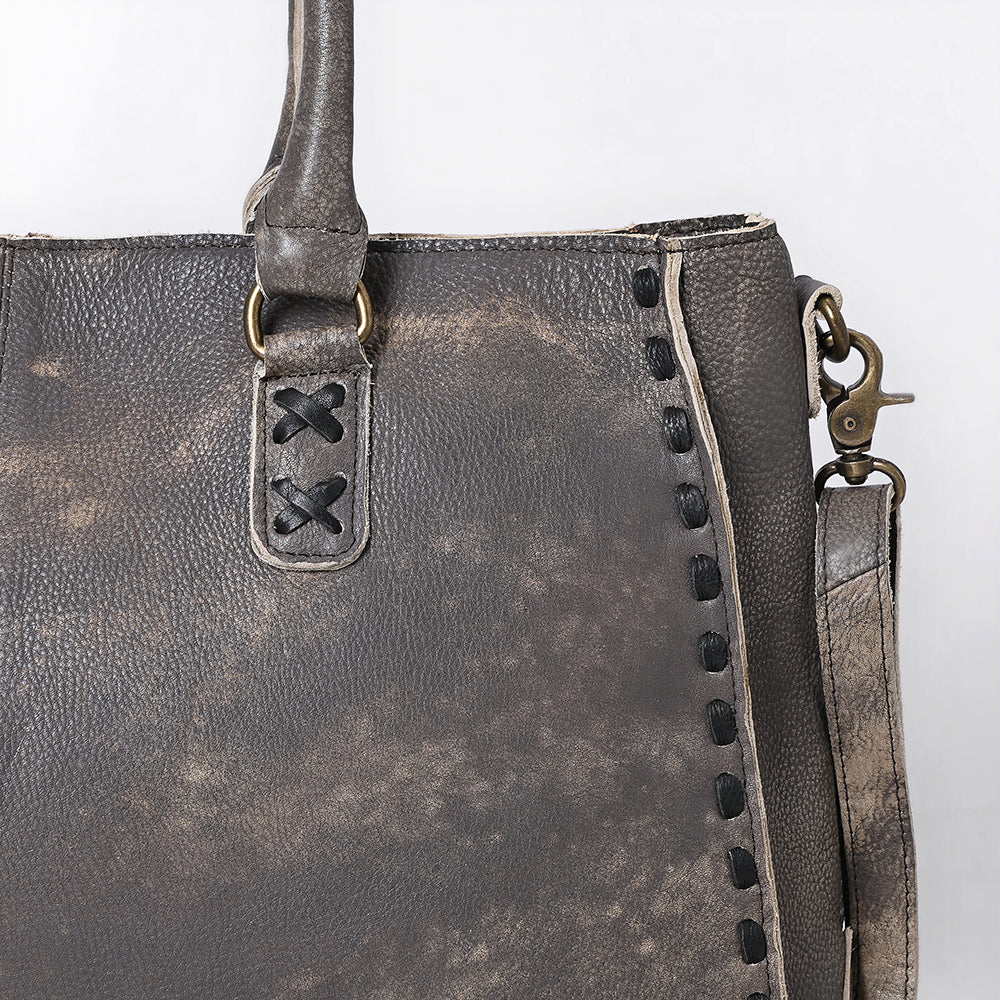 ADBGM127 Distressed Leather Tote Bag - Western Whipstitch Handbag with Crossbody Strap