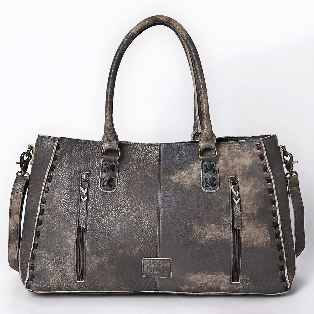 ADBGM127 Distressed Leather Tote Bag - Western Whipstitch Handbag with Crossbody Strap