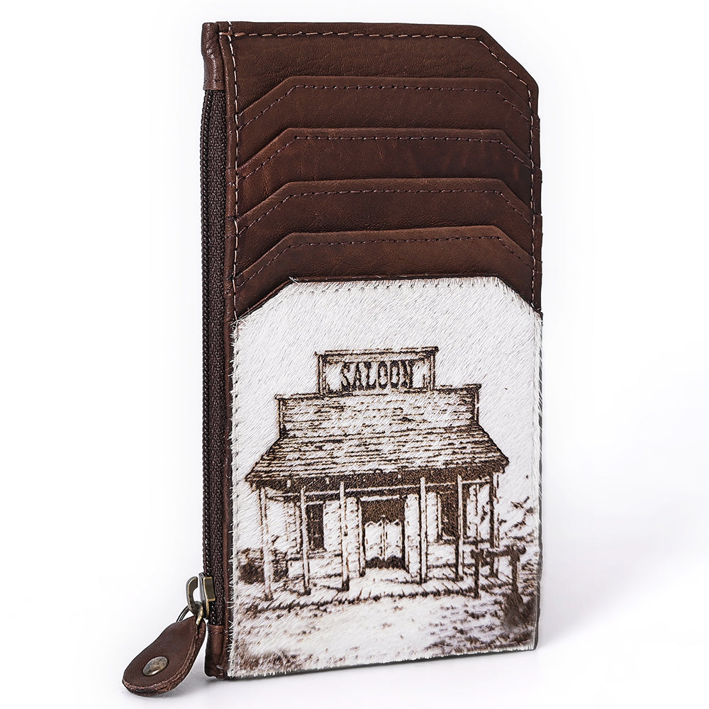 ADCCM101 Cowhide Leather Card Holder - Engraved Western Leather Slim Wallet