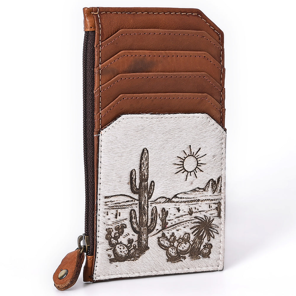 ADCCM101 Hand-Painted Card Holder - Western Cowhide Leather Zip Wallet