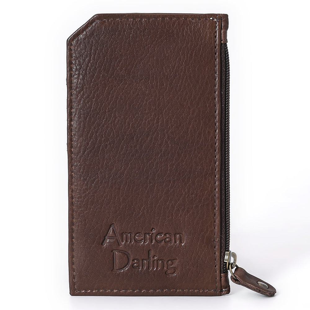 ADCCM101 Cowhide Leather Card Holder - Engraved Western Leather Slim Wallet