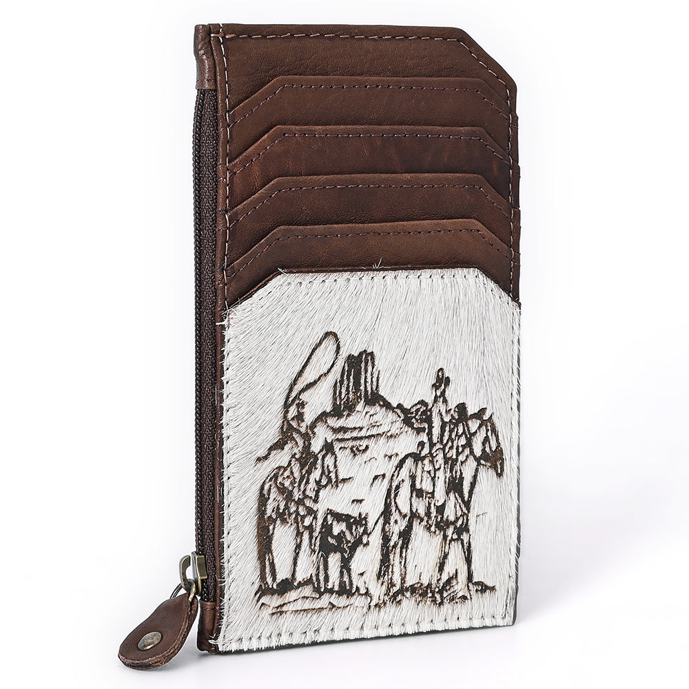 ADCCM101 Cowhide Leather Card Holder - Engraved Western Leather Slim Wallet