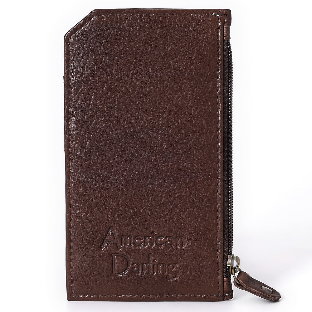 ADCCM101 Cowhide Leather Card Holder - Engraved Western Leather Slim Wallet