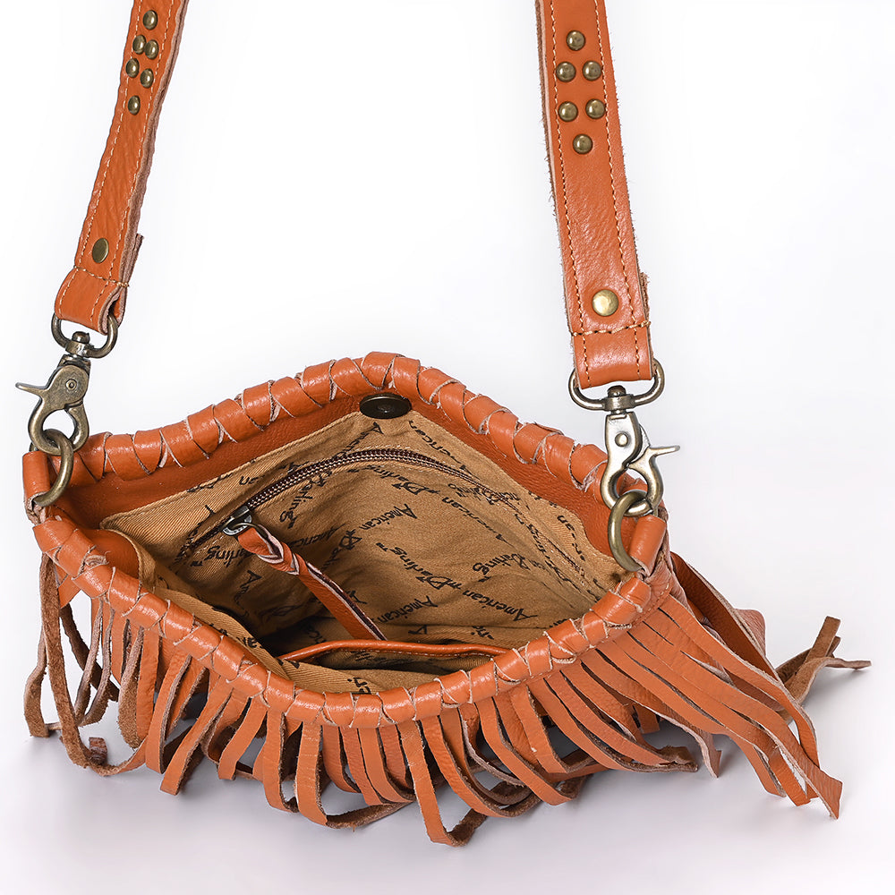 ADBGM482 Leather Fringe Crossbody Bag - Western Braided Top with Studded Strap