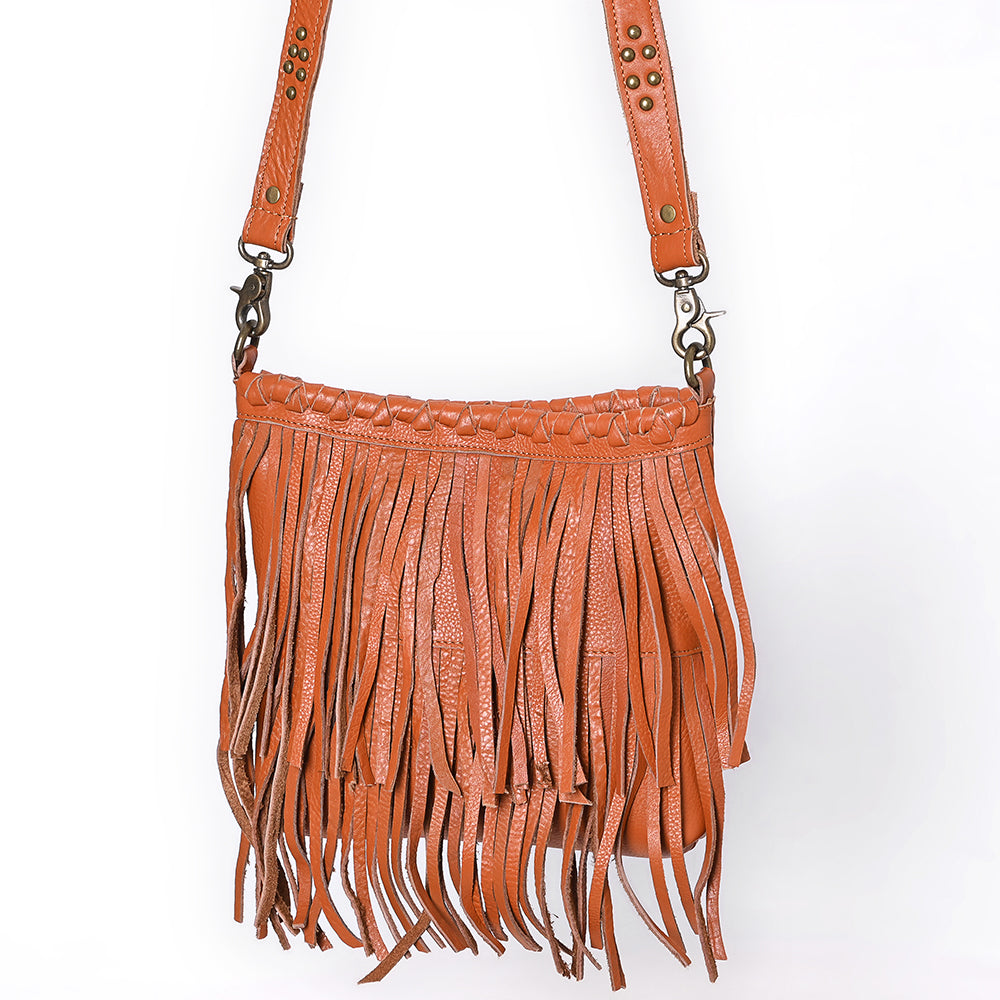 ADBGM482 Leather Fringe Crossbody Bag - Western Braided Top with Studded Strap