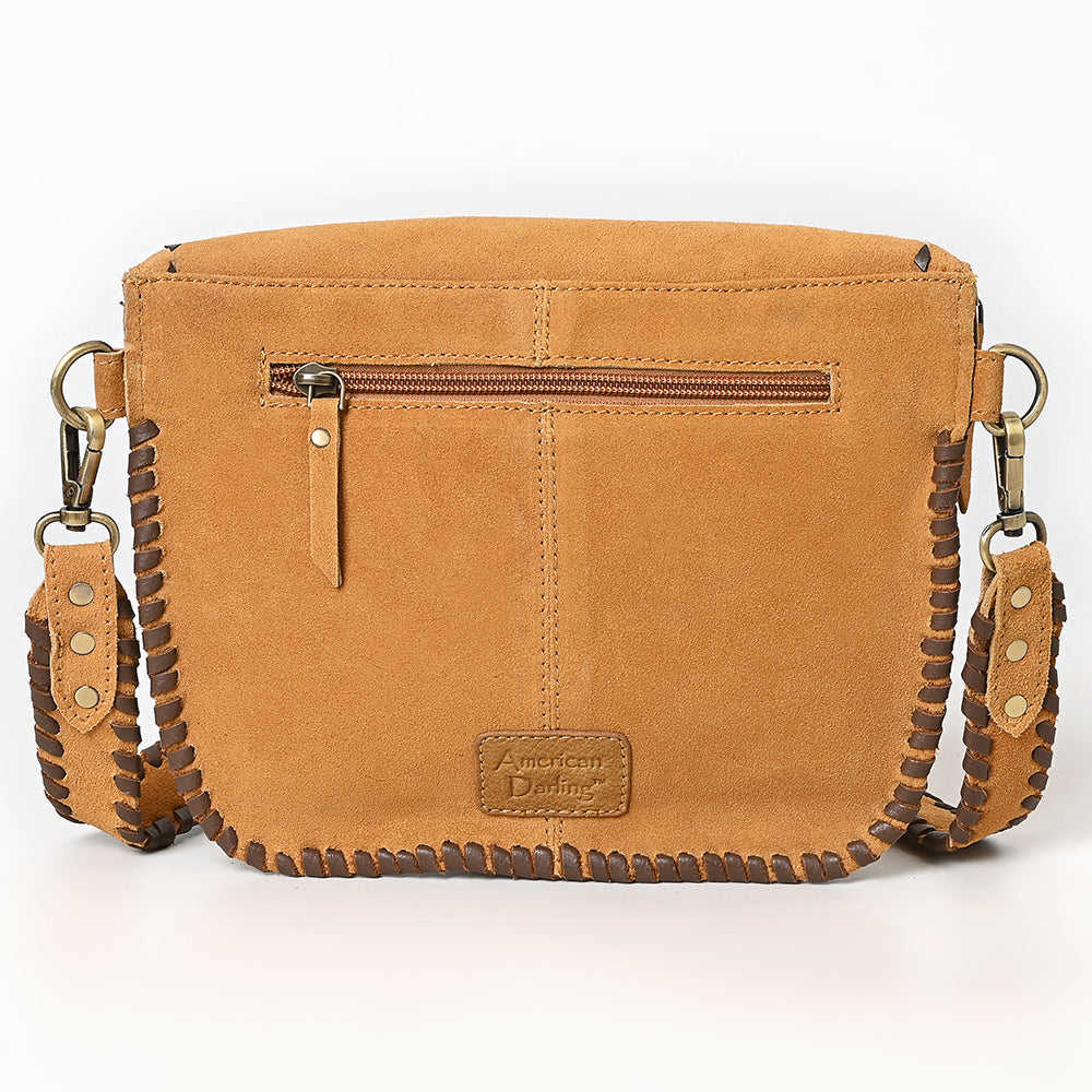 ADBGA772 Genuine suede Western Crossbody Bag - Stitch Design with Whipstitch Strap