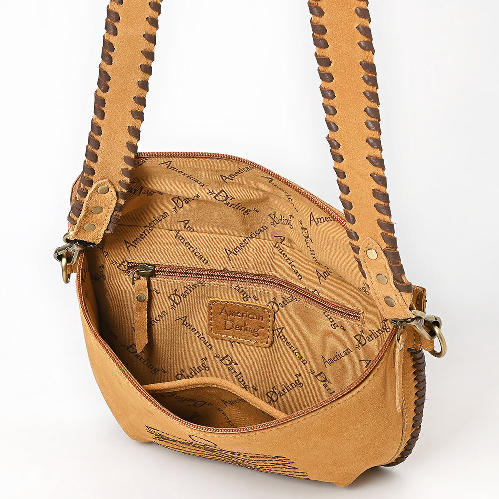 ADBGA772 Genuine suede Western Crossbody Bag - Stitch Design with Whipstitch Strap