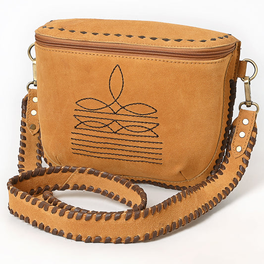ADBGA772 Genuine suede Western Crossbody Bag - Stitch Design with Whipstitch Strap