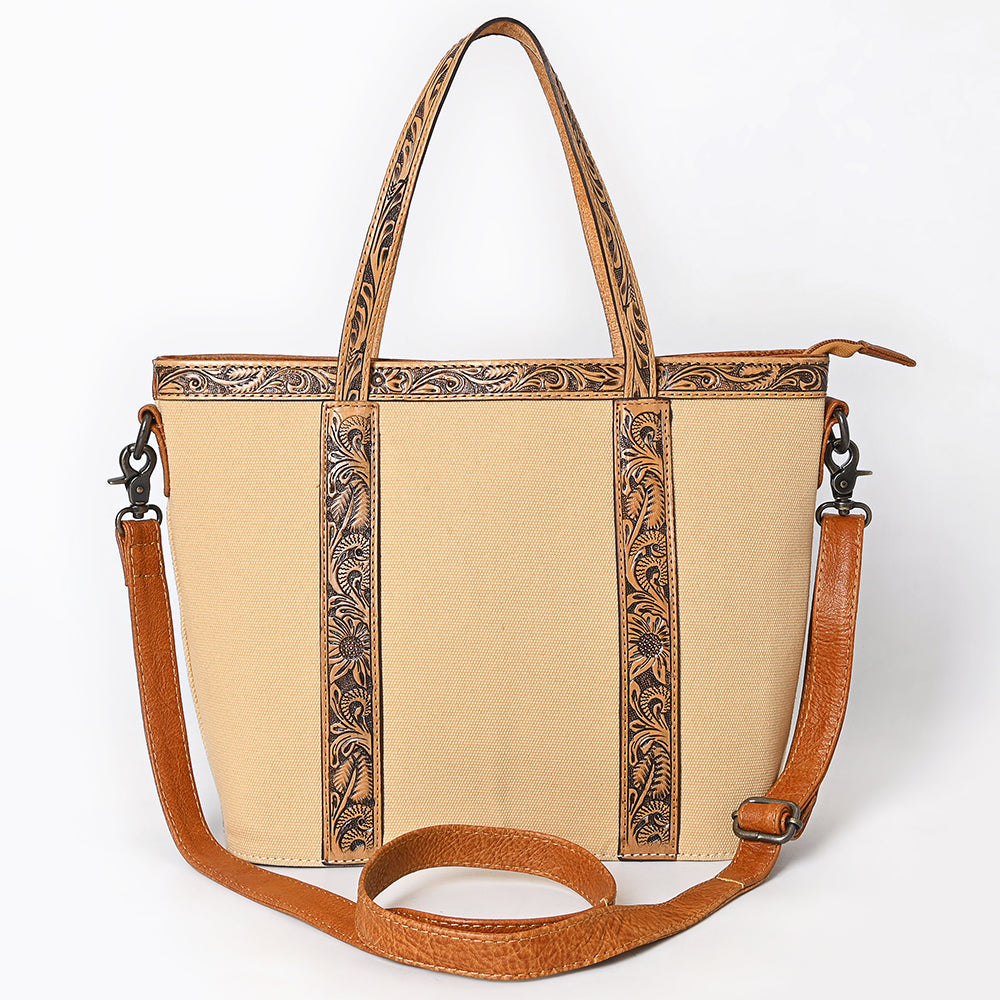 ADBG1714 Tote Bag with Hand-Tooled Genuine Leather Saddle Blanket Accents & Adjustable Strap