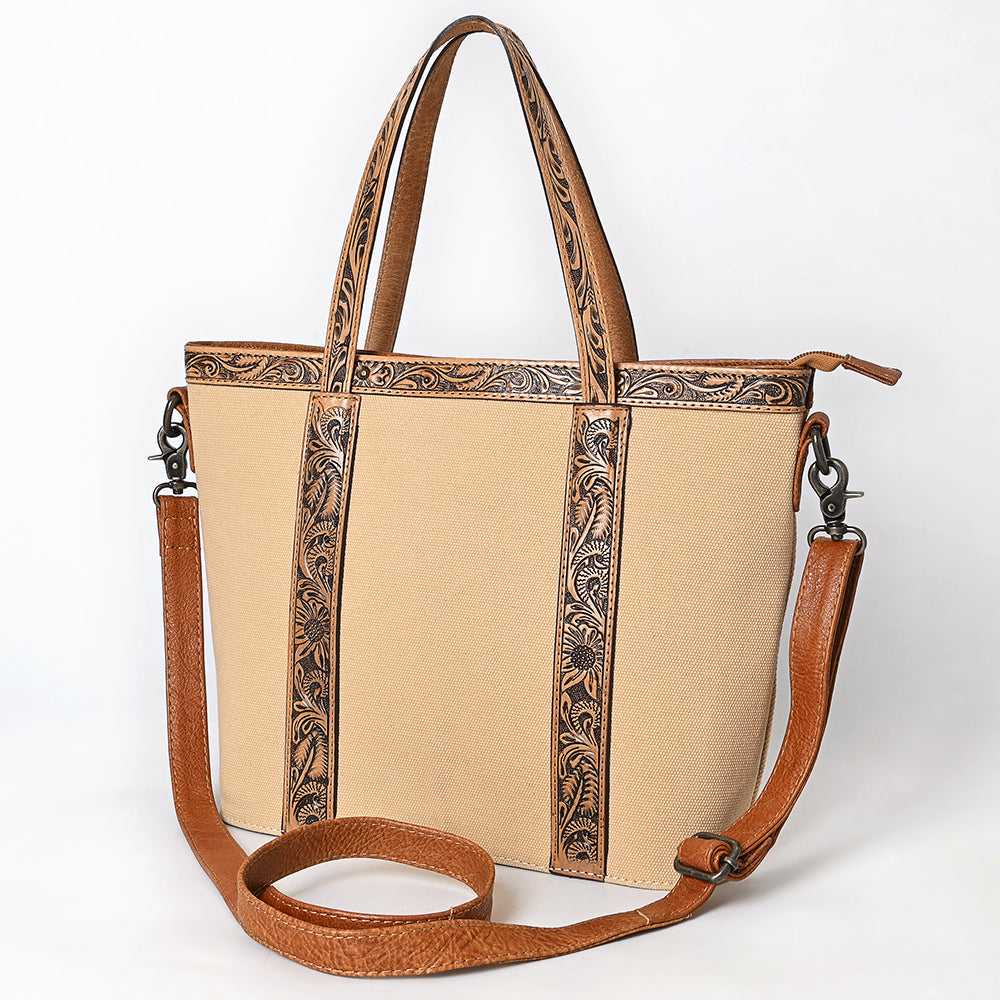 ADBG1714 Tote Bag with Hand-Tooled Genuine Leather Saddle Blanket Accents & Adjustable Strap