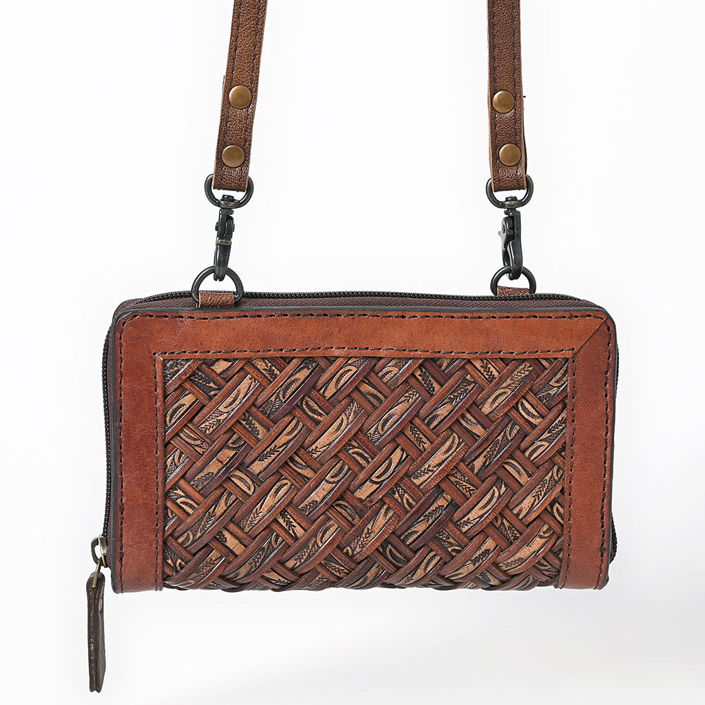 ADBG1716 Hand-Tooled Genuine Leather Crossbody Wallet with Adjustable Strap