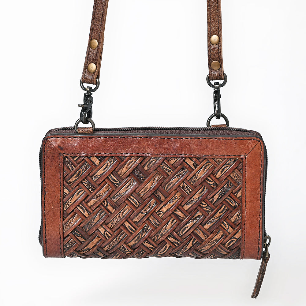 ADBG1716 Hand-Tooled Genuine Leather Crossbody Wallet with Adjustable Strap