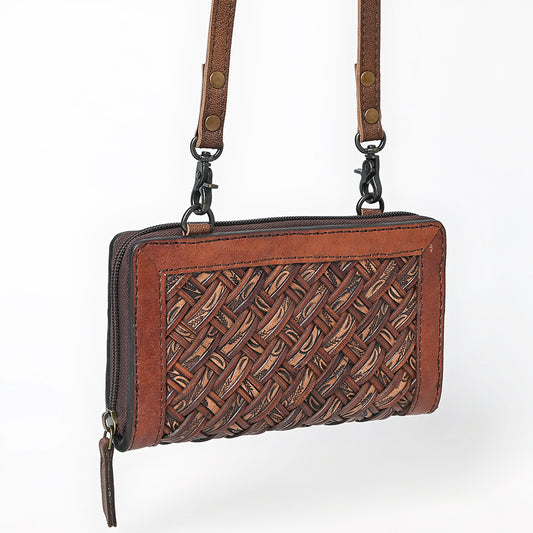 ADBG1716 Hand-Tooled Genuine Leather Crossbody Wallet with Adjustable Strap