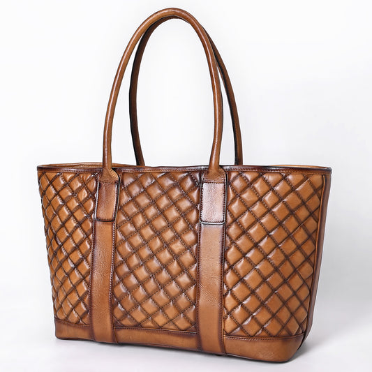 ADBGM607 Tote Bag - Quilted Genuine Leather Western Tote in Tan Saddle Finish