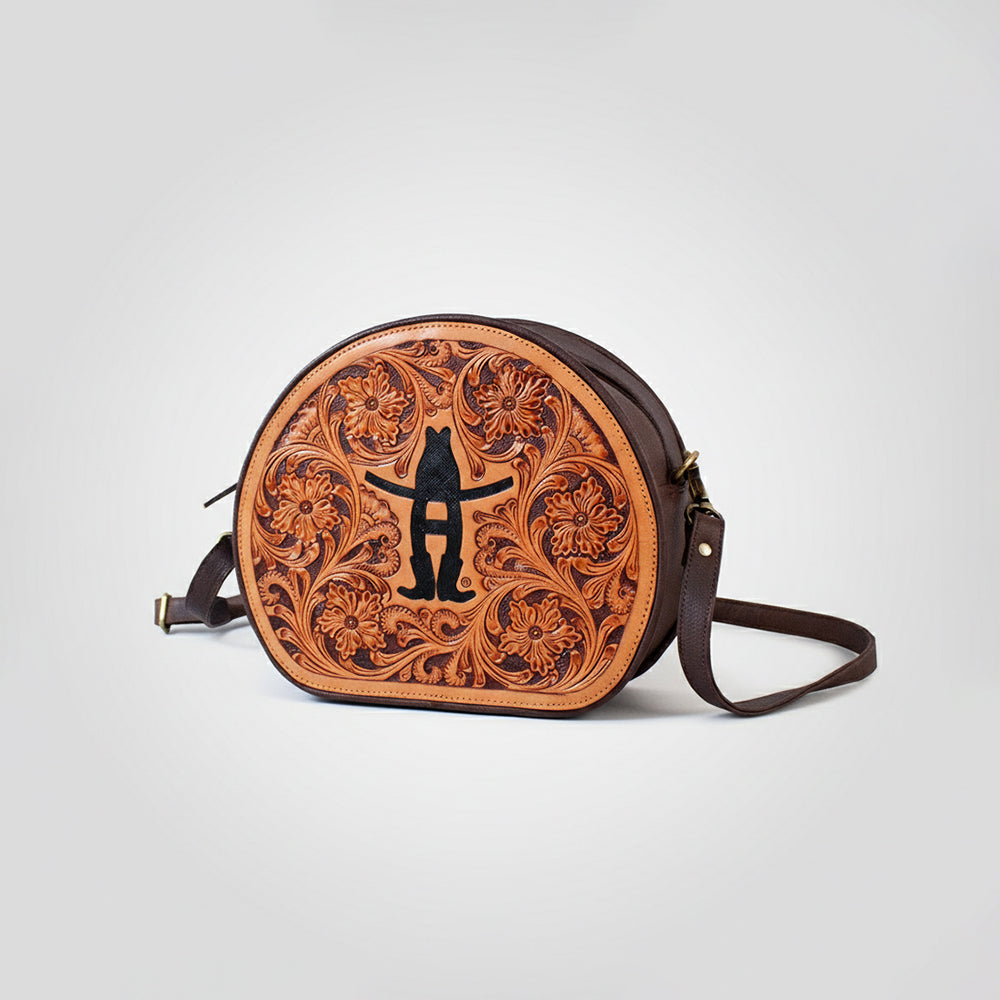 Legacy Rodeo Genuine Leather hand tooled Tooled canteen bag