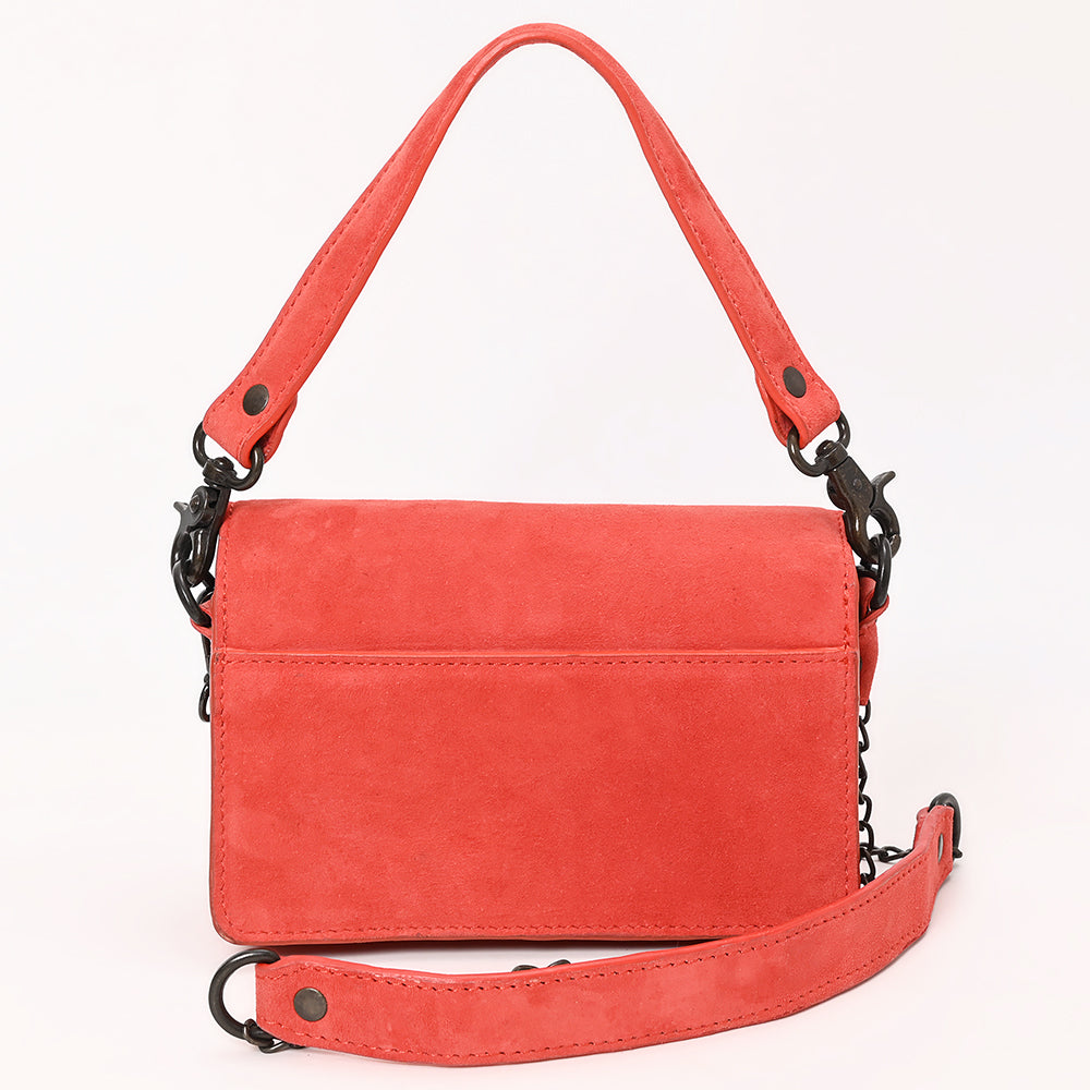 ADBGZX108A Coral Red Genuine suede Leather Evening Bag with Chain Strap & Western Flap Design