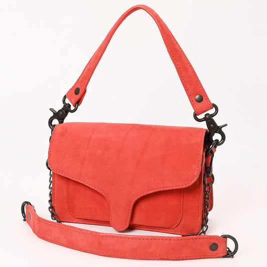 ADBGZX108A Coral Red Genuine suede Leather Evening Bag with Chain Strap & Western Flap Design