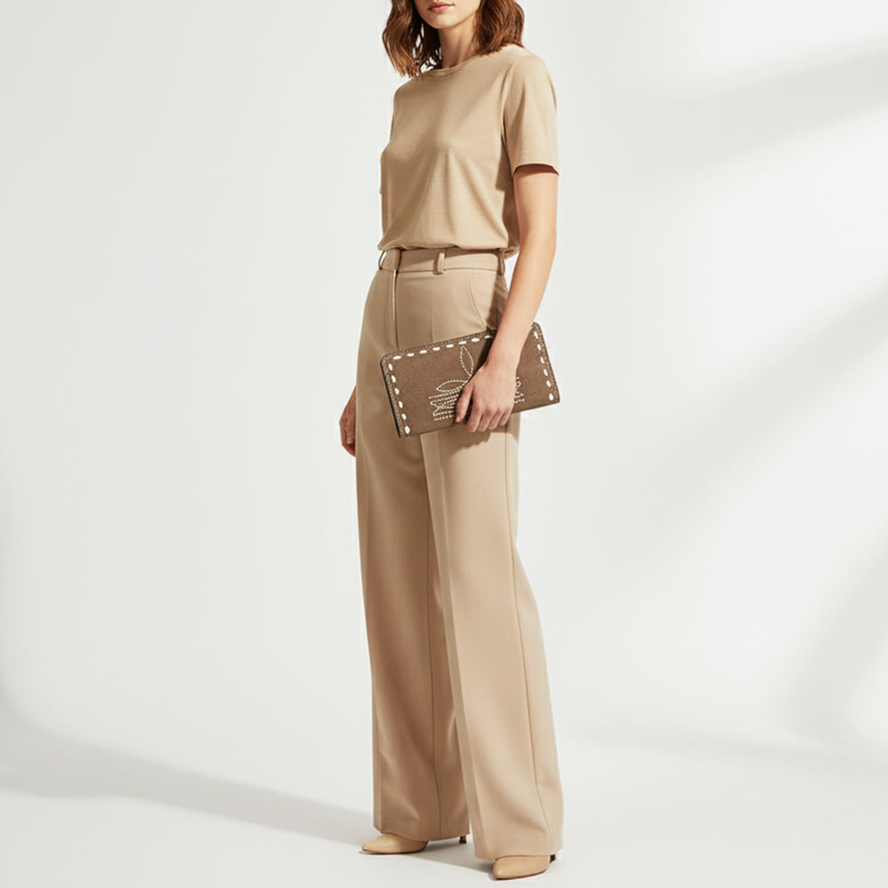 ADBG1687 Genuine suede Leather Wallet with White Whipstitch Embroidery - Western Style