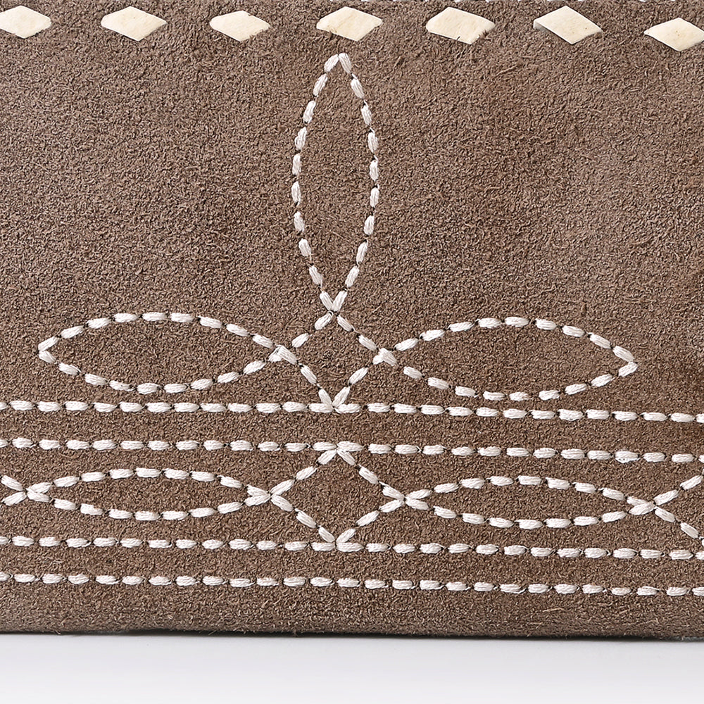 ADBG1687 Genuine suede Leather Wallet with White Whipstitch Embroidery - Western Style