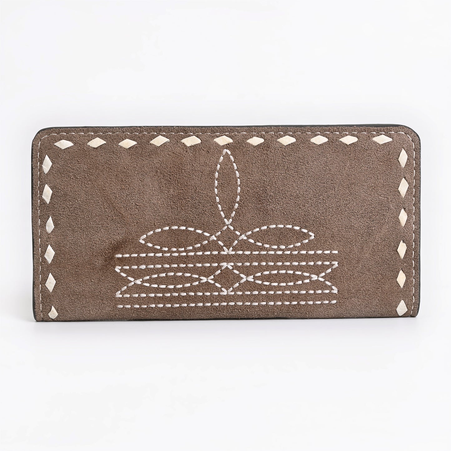 ADBG1687 Genuine suede Leather Wallet with White Whipstitch Embroidery - Western Style