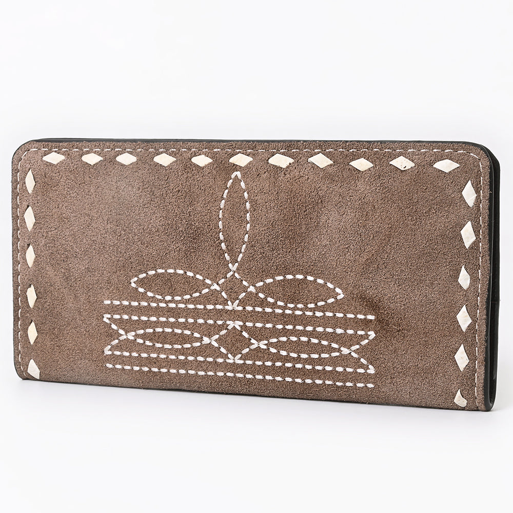 ADBG1687 Genuine suede Leather Wallet with White Whipstitch Embroidery - Western Style