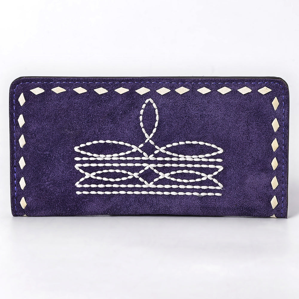 ADBG1687 Genuine suede Leather Wallet with White Whipstitch Embroidery - Western Style