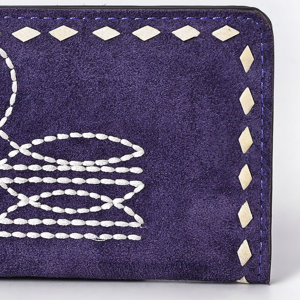 ADBG1687 Genuine suede Leather Wallet with White Whipstitch Embroidery - Western Style
