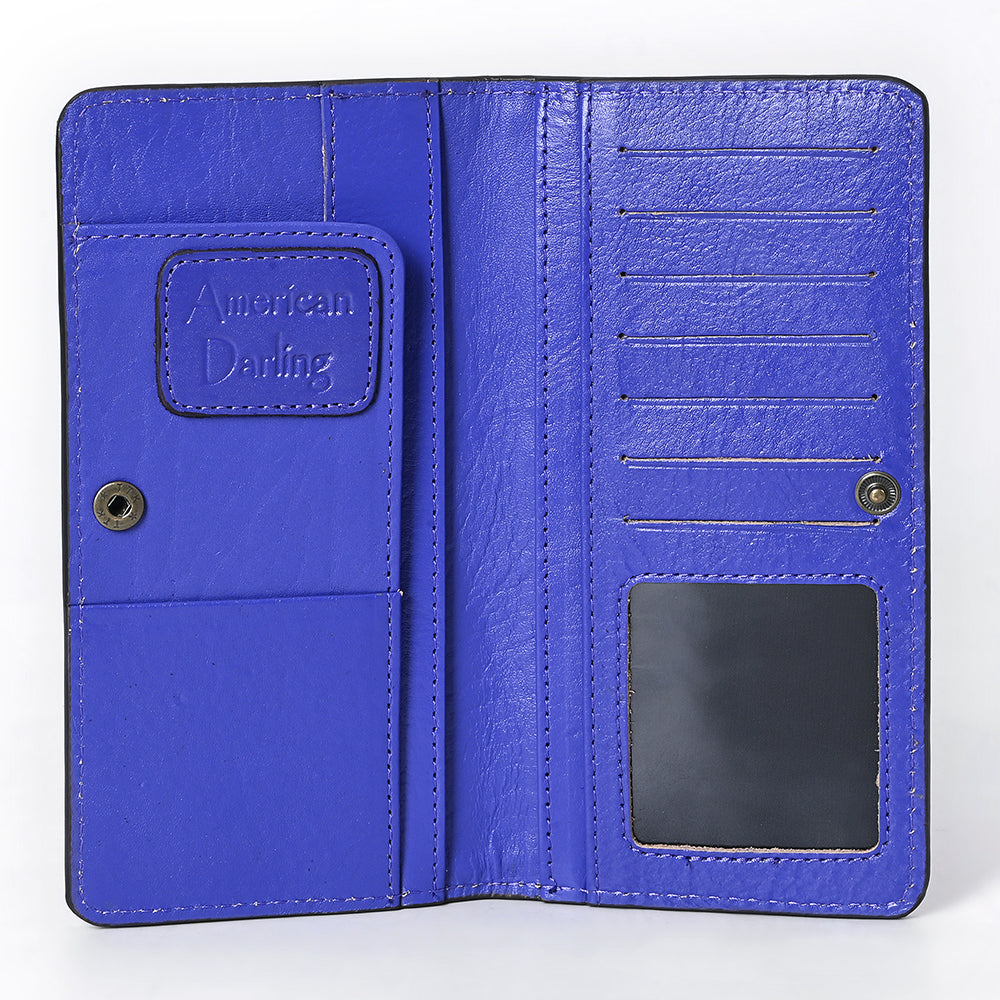 ADBG1687 Genuine suede Leather Wallet with White Whipstitch Embroidery - Western Style