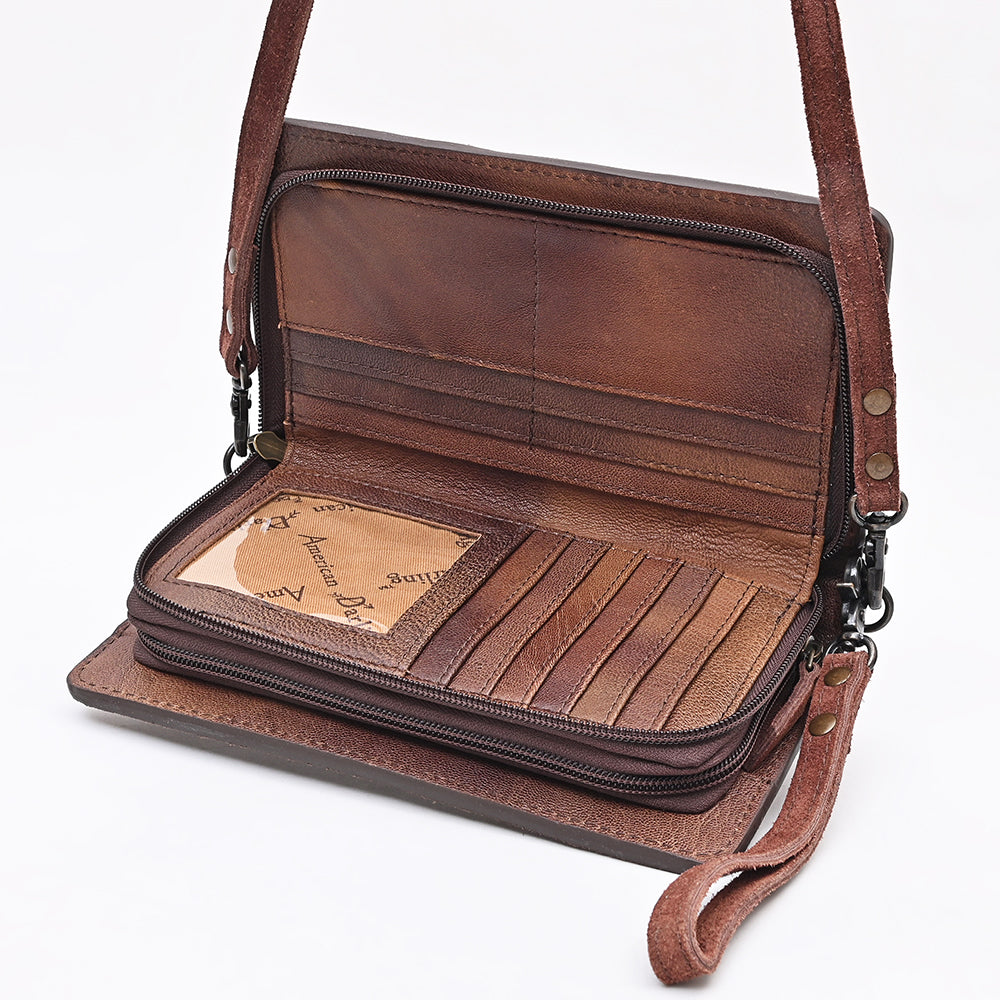 ADBG1717 Genuine suede Leather Wallet Bag with White Western Stitch Embroidery