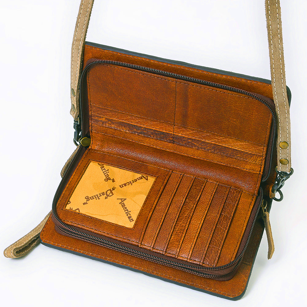 ADBG1717 Genuine suede Leather Wallet Bag with White Western Stitch Embroidery