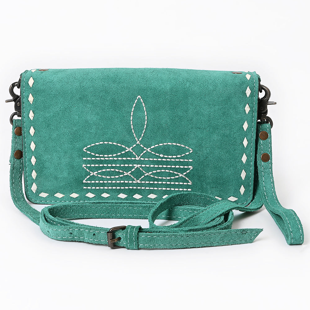 ADBG1717 Genuine suede Leather Wallet Bag with White Western Stitch Embroidery